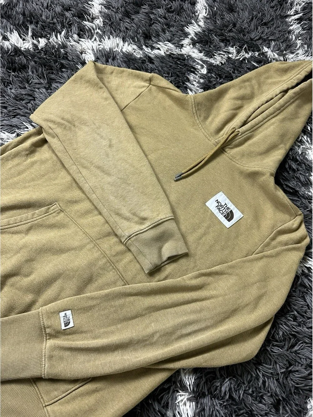 The North Face Hoodie Pullover Sweatshirt Brown Gold Mens Large L Patch